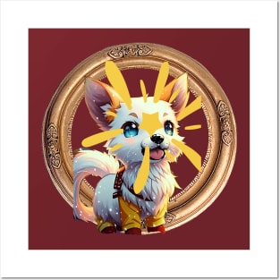 Cuteness Anime Puppy (against gold ring) Posters and Art